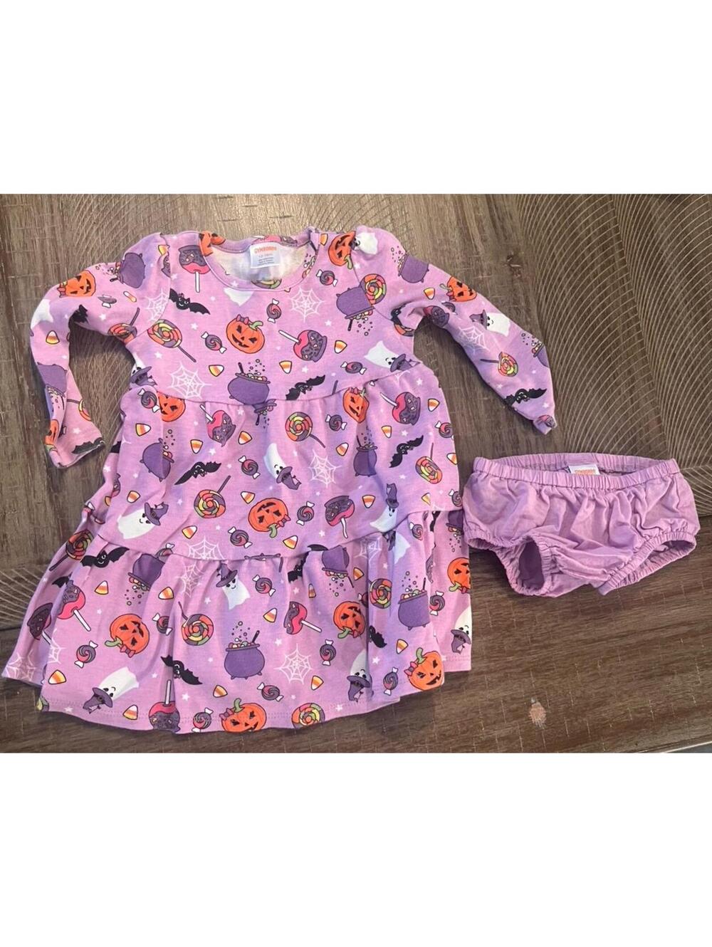 Gymboree Girls' Purple Halloween Print Dress with Diaper Cover Size 12-18 Months